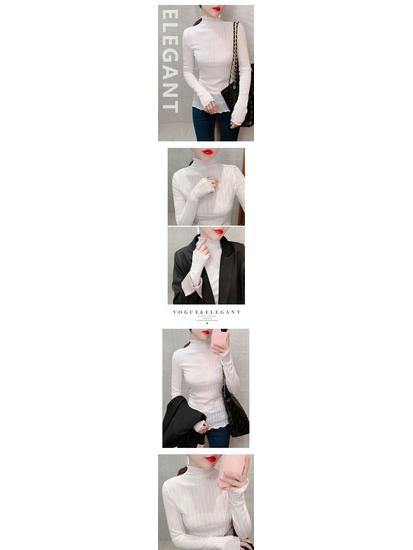 Женская шелковая рубашка с люрексом, высоким воротником и рюшами, с длинным рукавом - Элегантный полосатый базовый слой для осени/зимы