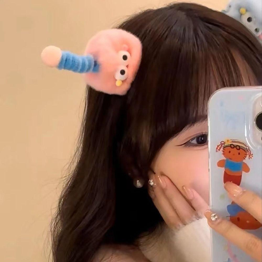 Пушистая заколка-брикет ручной работы, заколка для челки, милый боковой зажим, заплетенные волосы