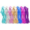 Girls Metallic Shiny Bell-Bottom Dance Jumpsuit Fashion One Shoulder Flare Sleeve Bodysuit Carnival Theme Party Performance Costume