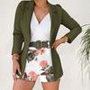2 шт./компл. Женский пиджак и шорты с цветочным принтом, однотонное пальто с длинными рукавами
