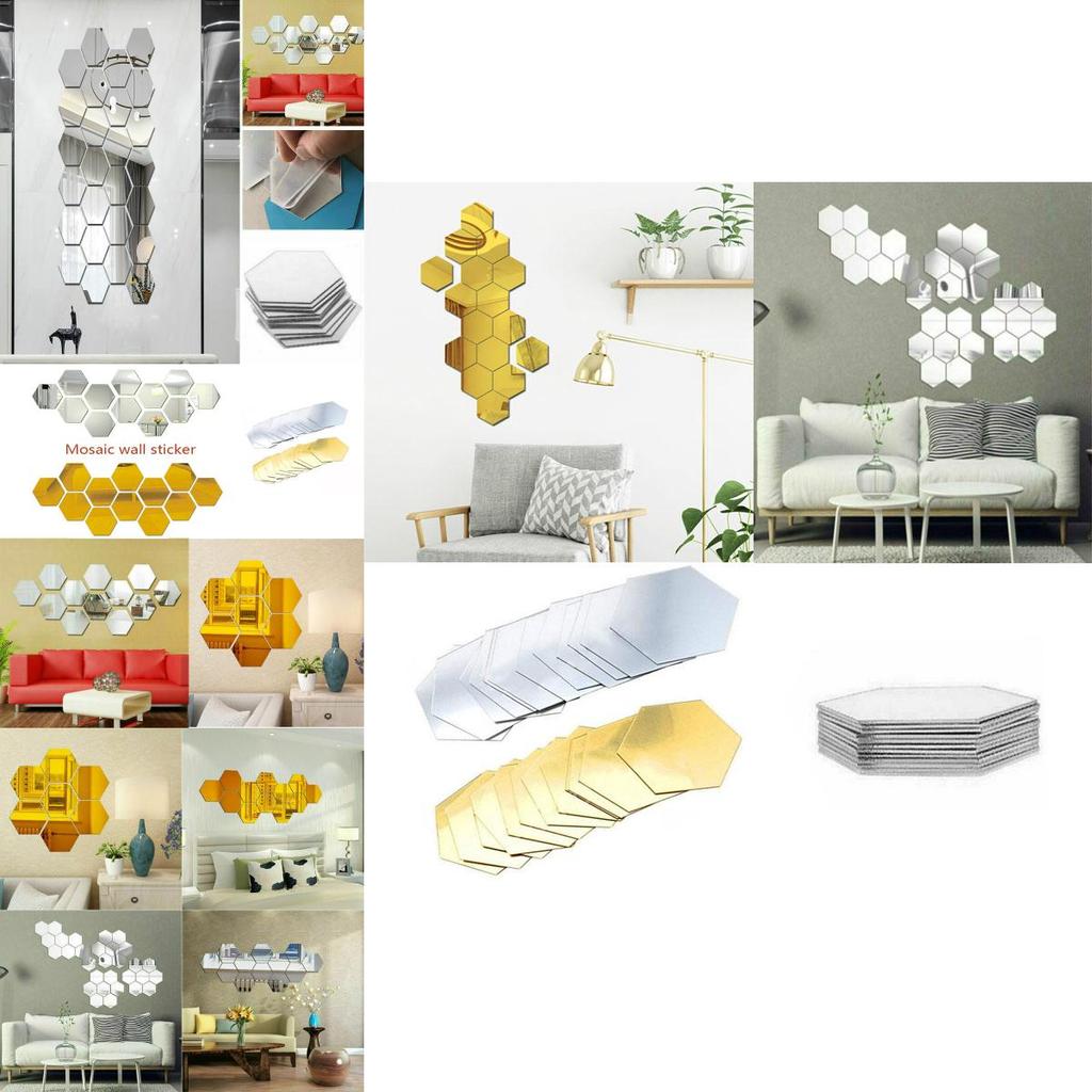 Stylish Hexagon 3d Mirror Mosaic Wall Stickers Self Adhesive Diy Bedroom Art
