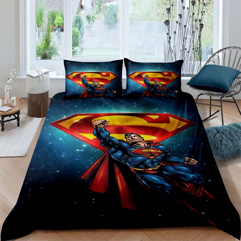 Customizable Superman childhood bedding sets, including one duvet cover and two pillowcases, perfect for home decor and a wonder