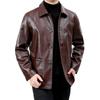 Autumn and Winter New Mid-green Leather Men's Jacket Mid-length Lapel Dad Wear Business Casual Spring and Autumn Jacket