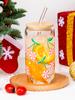500ml Christmas Glass Cup Xmas Tree High Borosilicate Drinking Glass With Lid&Straw,Brush Juice Coffee Cup Christmas Gifts