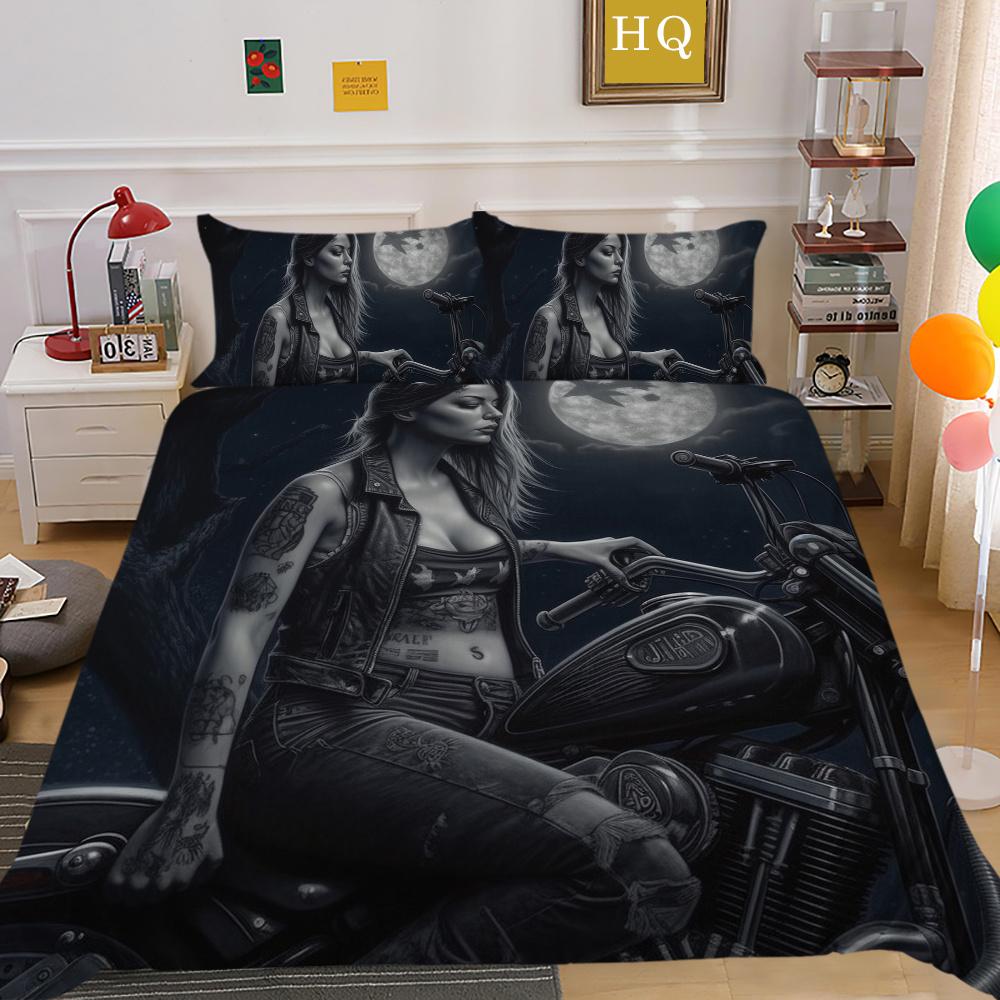 Beauty Skull Printed Bed Clothes Double Size Polyester Comforter Cover Set High Quality Luxury Bed Set