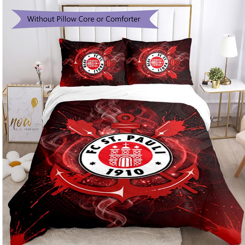 FC St. Pauli Football Printed 3 Pieces Bedding Set, Comfortable Skin Friendly Bedroom Duvet Cover Set