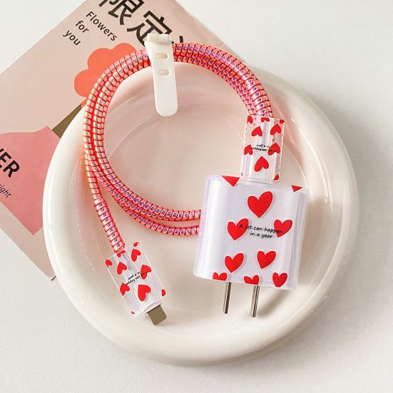 Защитный чехол для кабеля зарядки Love Pattern для зарядного устройства Apple 18/20 Вт, прозрачная защитная веревка, износостойкая всесторонняя защита, аксессуары для телефонов