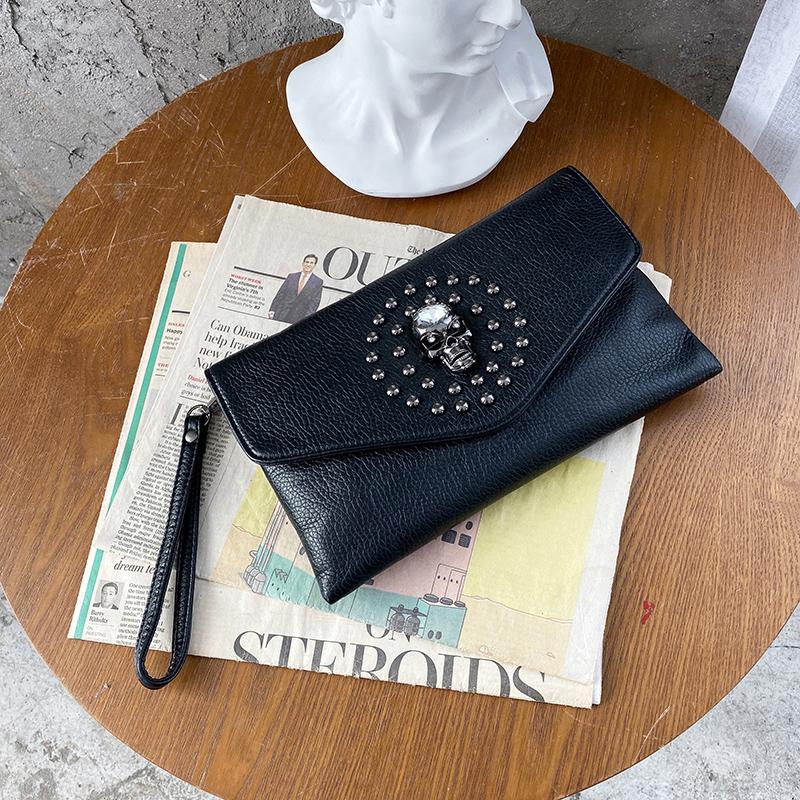 Женский клатч в готическом стиле, винтажная женская сумка с заклепками и черепом, кожаная сумка через плечо, сумка через плечо, Прямая поставка