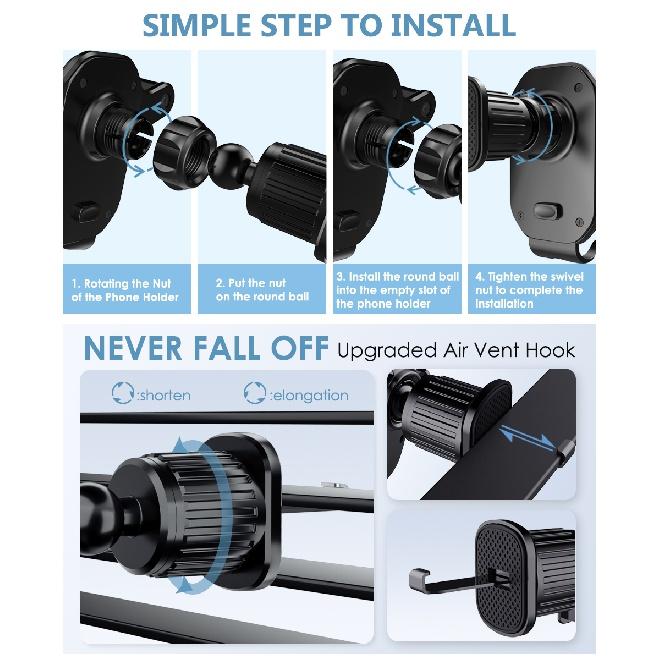 SEAMETAL Universal Car Air Vent Phone Mount Extension Clip Air Vent Phone Holder Hands-Free Cellphone Bracket for iPhone