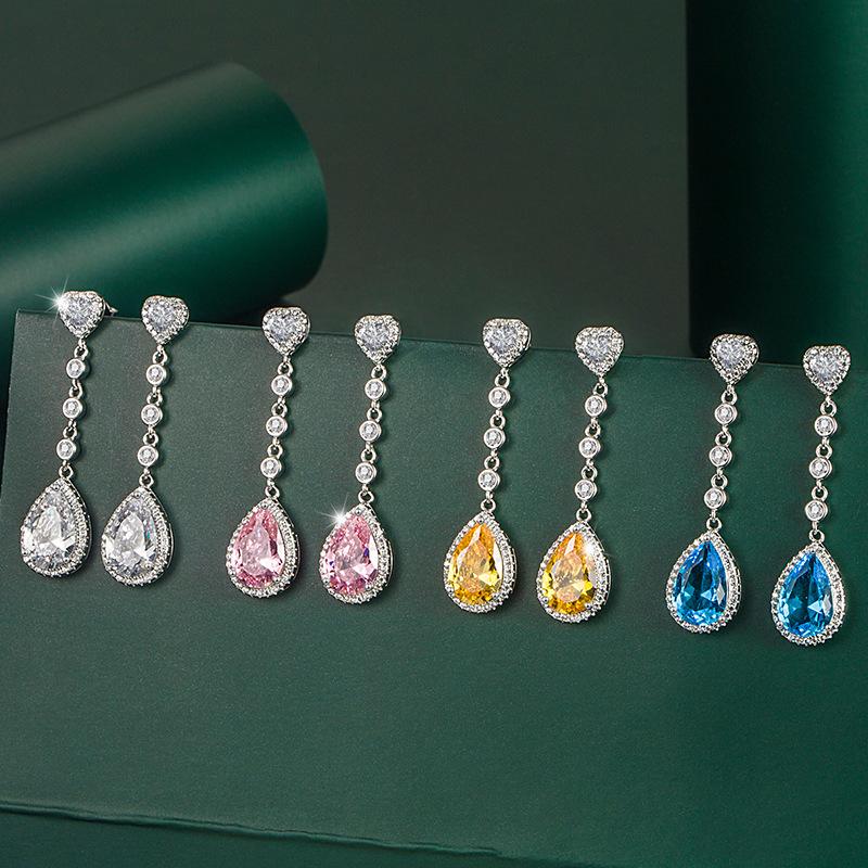 BELLA BOX Серьги в форме сердца, каплевидные серьги с цирконием 5А, длинные модные серьги с кисточками, аксессуары для вечеринок