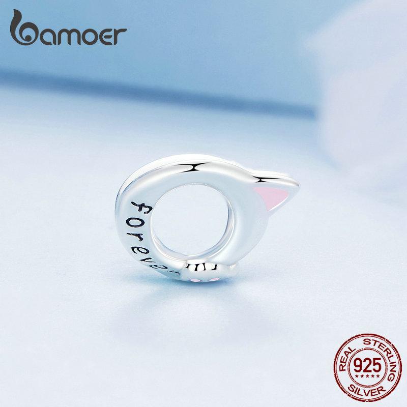 BAMOER из стерлингового серебра 925 пробы, милый розовый кот и бесконечный символ, бусина для женщин, браслет и браслет, ювелирные изделия своими руками