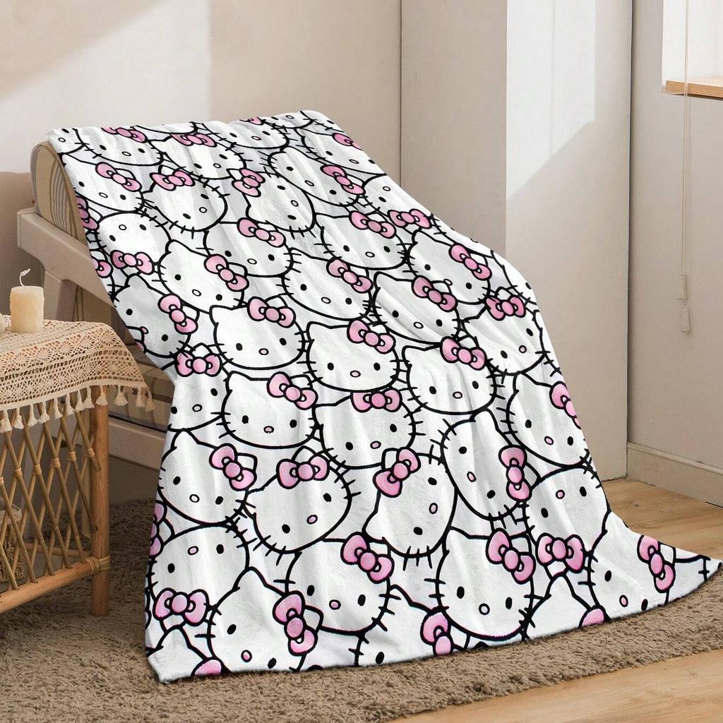 1 шт. Фланелевое одеяло Hello Kitty, 2D-принт, мягкое, теплое, плед для спальни, гостиной, кемпинга, уютный домашний декор, милое мультяшное одеяло