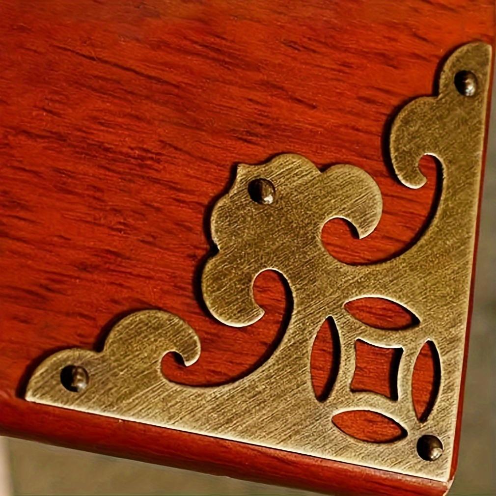 4pcs Vintage Brass Antique Decorative Box Corner Protector Triangle with Screws Wooden Jewelry Box Cabinet Chest Accessories
