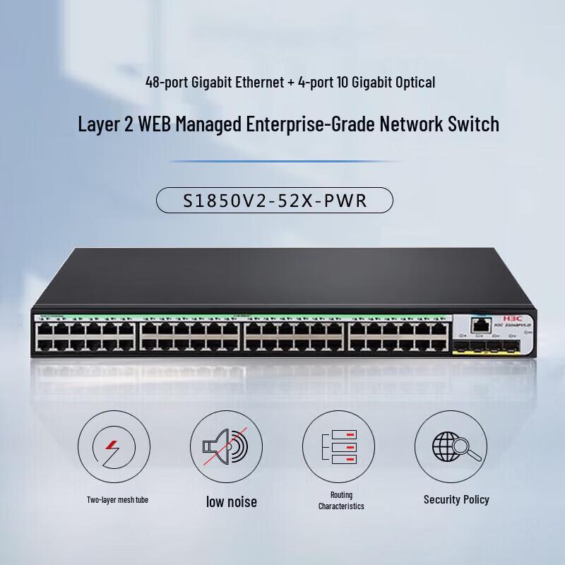 H3C S1850V2-52X-PWR 48-Port Gigabit L2 Managed PoE Switch