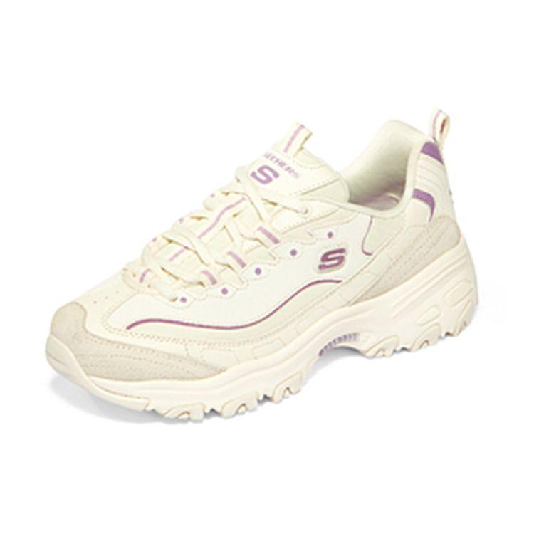Skechers D'LITES Женские Бело-лиловые Низкие Папины Кроссовки Искусственная Кожа Замша Ткань Удобные 896108-NTPR