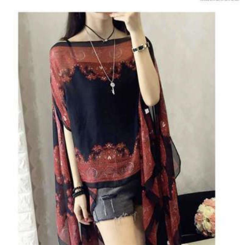 Versatile Paisley Chiffon Scarf Set with Pearl Buckle - Popular Multifunctional Sunscreen Shawl for Influencers