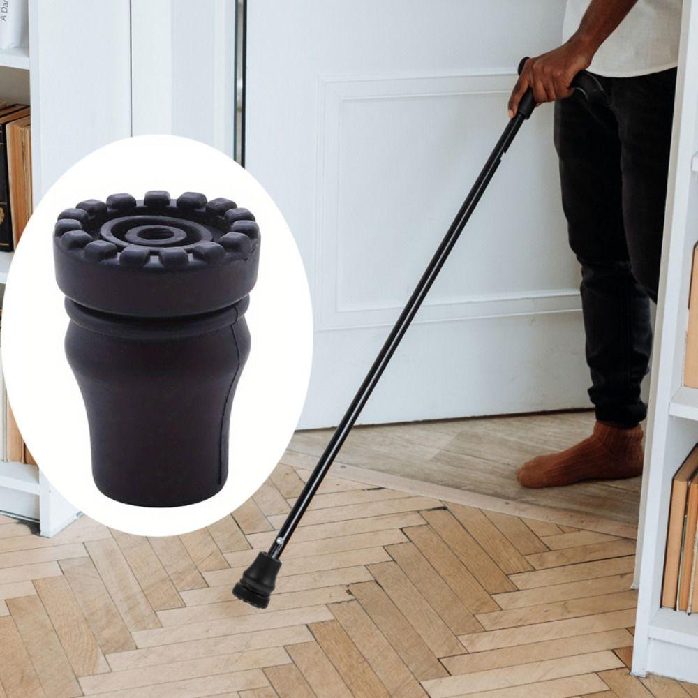 2pcs Black Crutch Cane Bottom Pads Anti-Skid Trekking Pole Bottom Cover Hiking