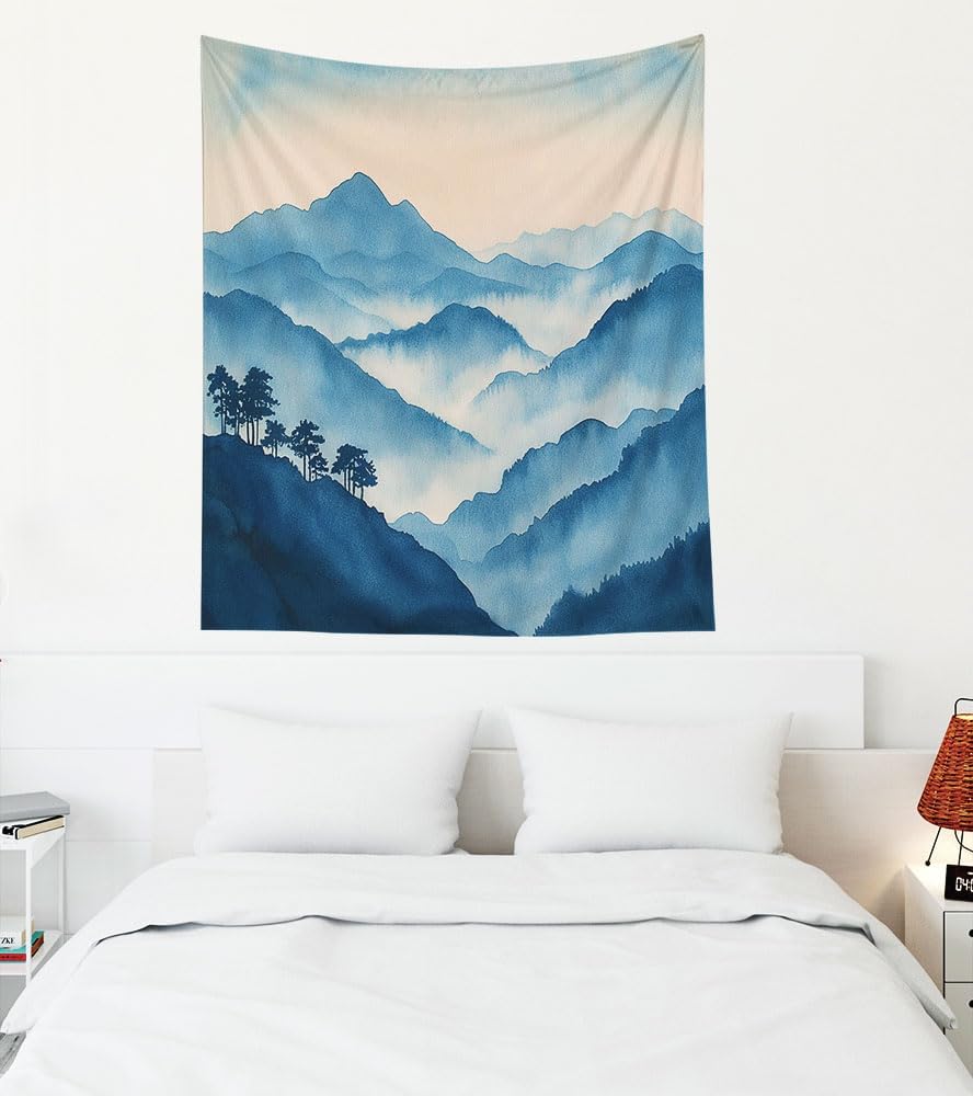 VIKAMA Blue Mist Pine Forest Natural Style Wall Art Hanging Cloth Forest Inspired Tapestry Bohemian Decorative Hanging Cloth