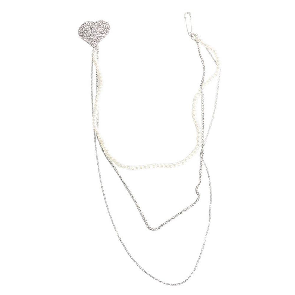 Minimalist Style Tassel Chain Brooch Hip-Hop Pearl Pendant Rhinestone Chain Pin Love Heart Irregular Trouser Fastener Couples
