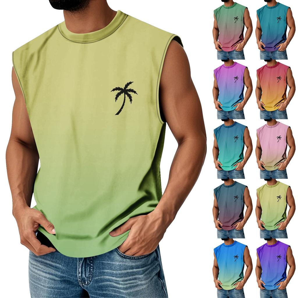 Мужская летняя майка без рукавов с принтом, круглым вырезом и градиентом, спортивная, в стиле кэжуал