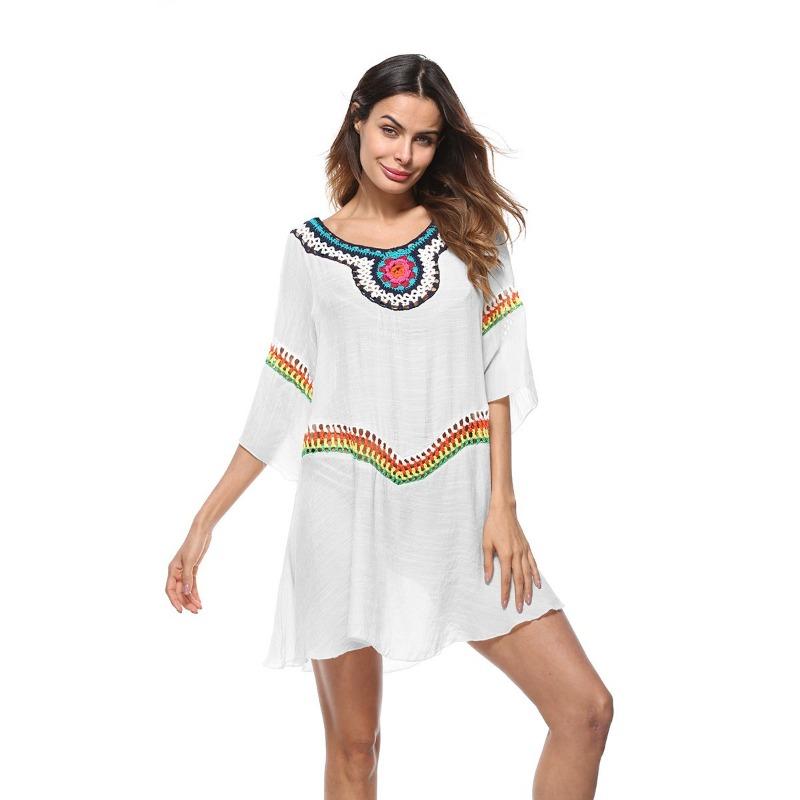 Summer Women's Beach Bikini Cover-up Hand Crochet Flower Ethnic Sunwear