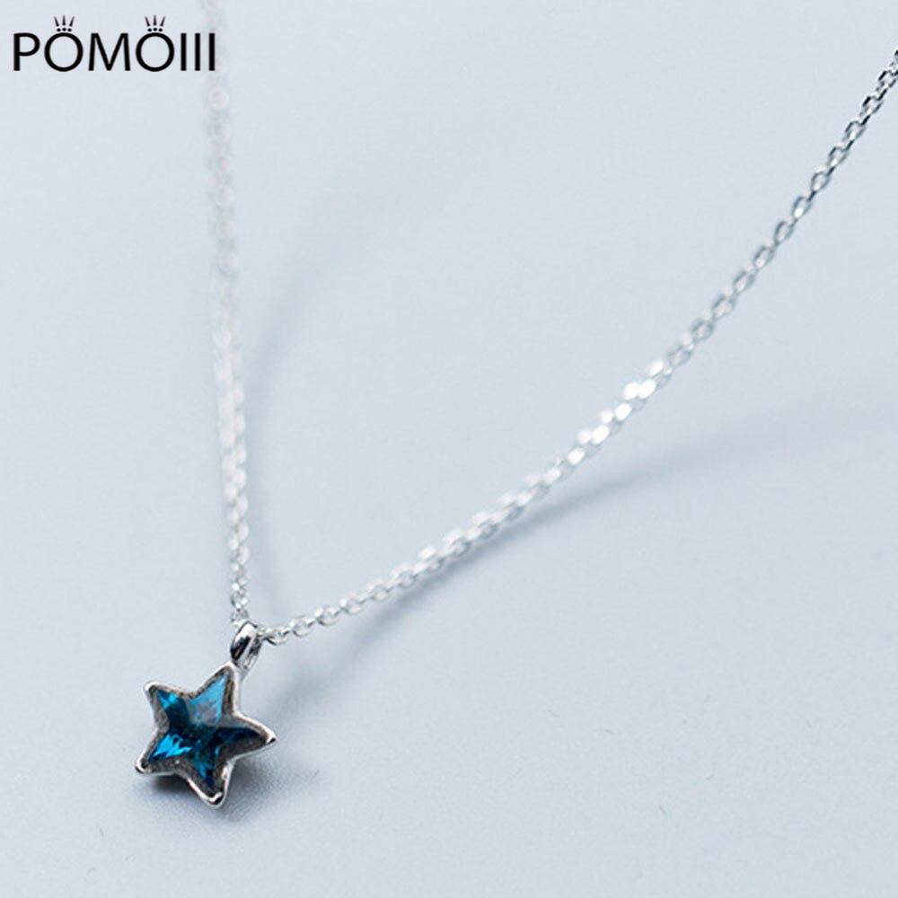 New 925 Sterling Silver Women Necklace Blue Crystal Five-pointed Star Pendant Fashion Small Fresh Clavicle Chain Jewelry Gift