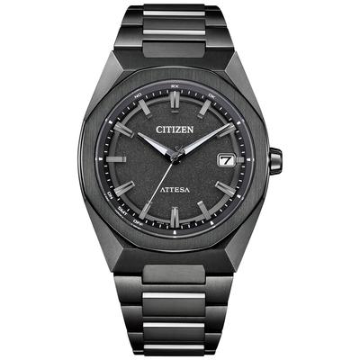 Attesa Watch, Питание от света, Eco-Drive, Радиоуправляемые, Водонепроницаемые, Черные, Восьмиугольный безель, Серия Black Titanium, CB3045-61E, Мужские, Черные