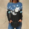 Women's Color Blocked Floral Clothing Round Neck Long Sleeved T-Shirts Casual Plus Size Spring And Autumn Fashions Tops Tshirt