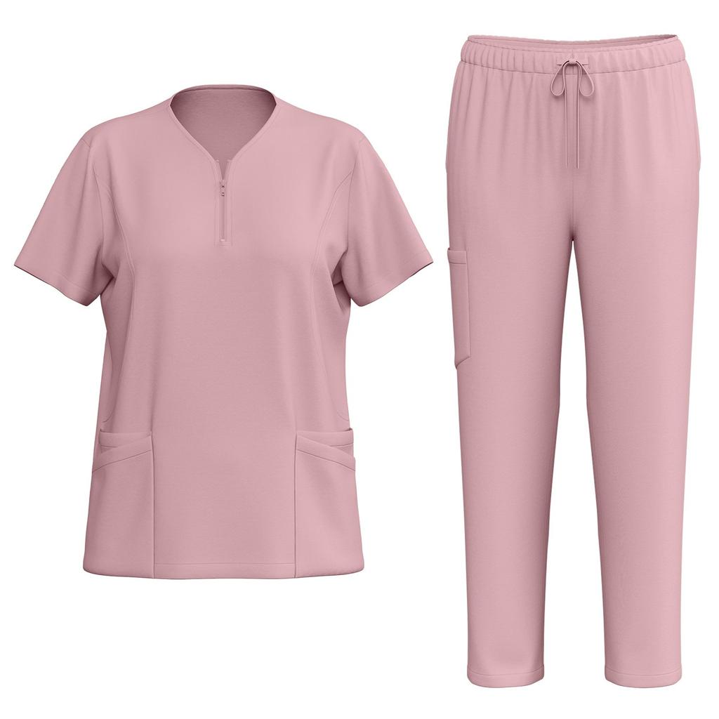 Women's Uniforms Quick-drying Fabric Zipper Collar With Pockets Short-sleeved Pants Solid Color Caregiver Workwear Suit