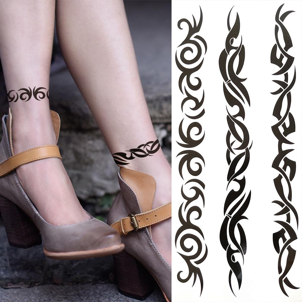 Черный Племенной Браслет из Ротанга Временные Татуировки Для Женщин Взрослых Реалистичные Татуировки Дракона Скорпиона Крест Креста Поддельные Наклейки Татуировки
