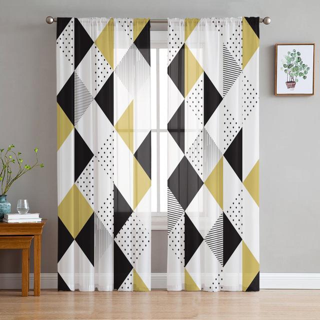 Геометрические треугольные тюлевые шторы для гостиной, прозрачные шторы для спальни, кухонные оконные шторы