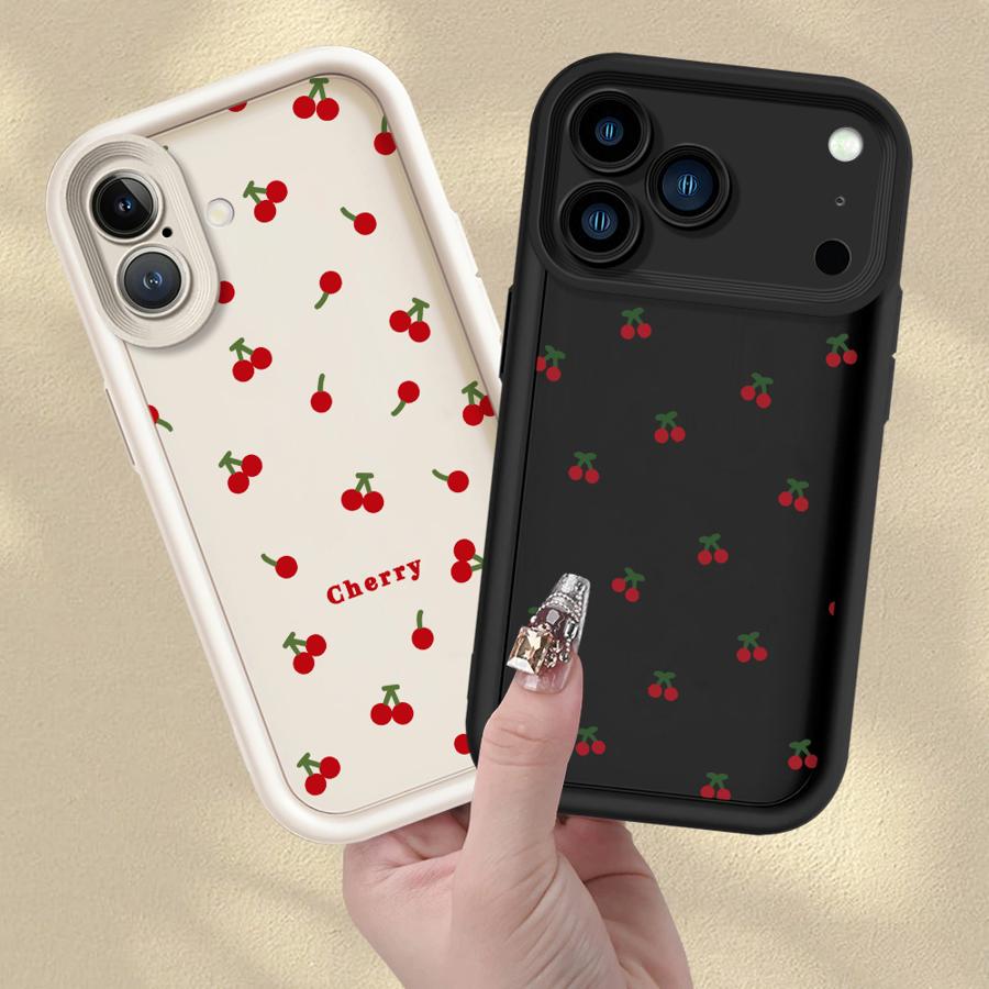 Чехол для iPhone 17 Pro Max Air 13 16 15 Plus 17e 11 14 12 Pro Чехол для телефона Милый Мультяшный Узор с Вишнями и Личи