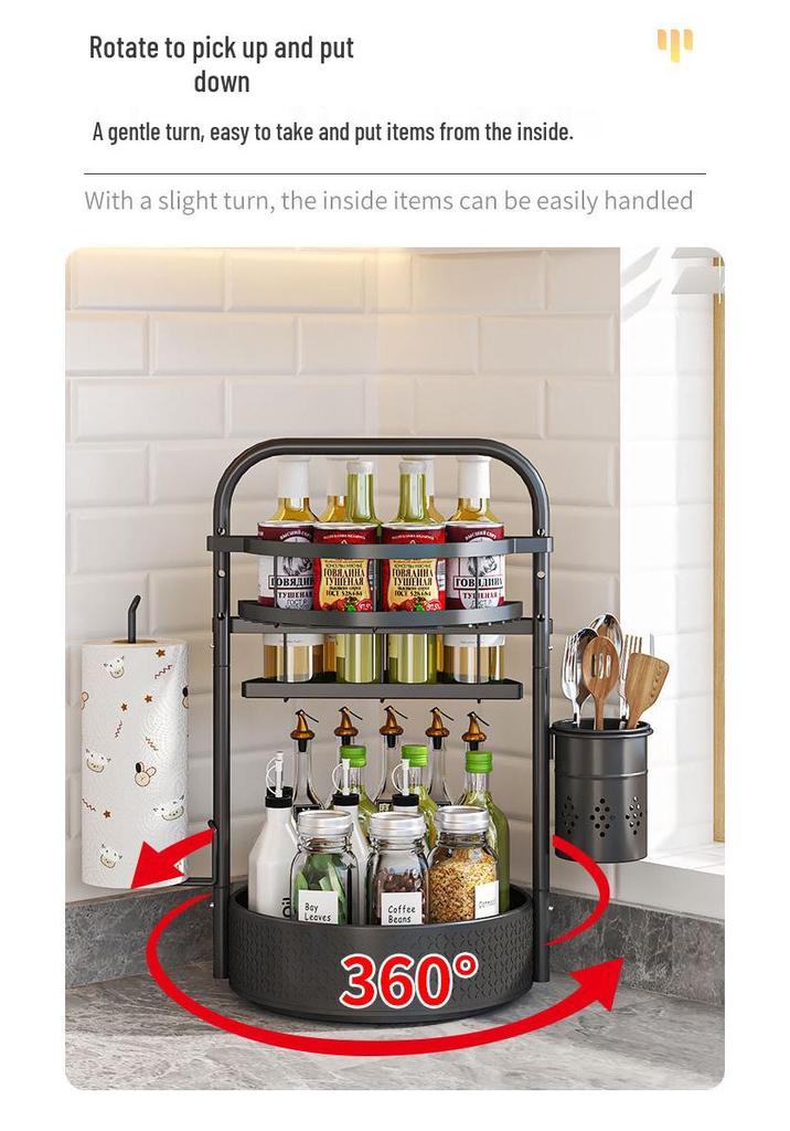 Rotating Kitchen Spice Rack with Jars for BBQ and Countertop Storage