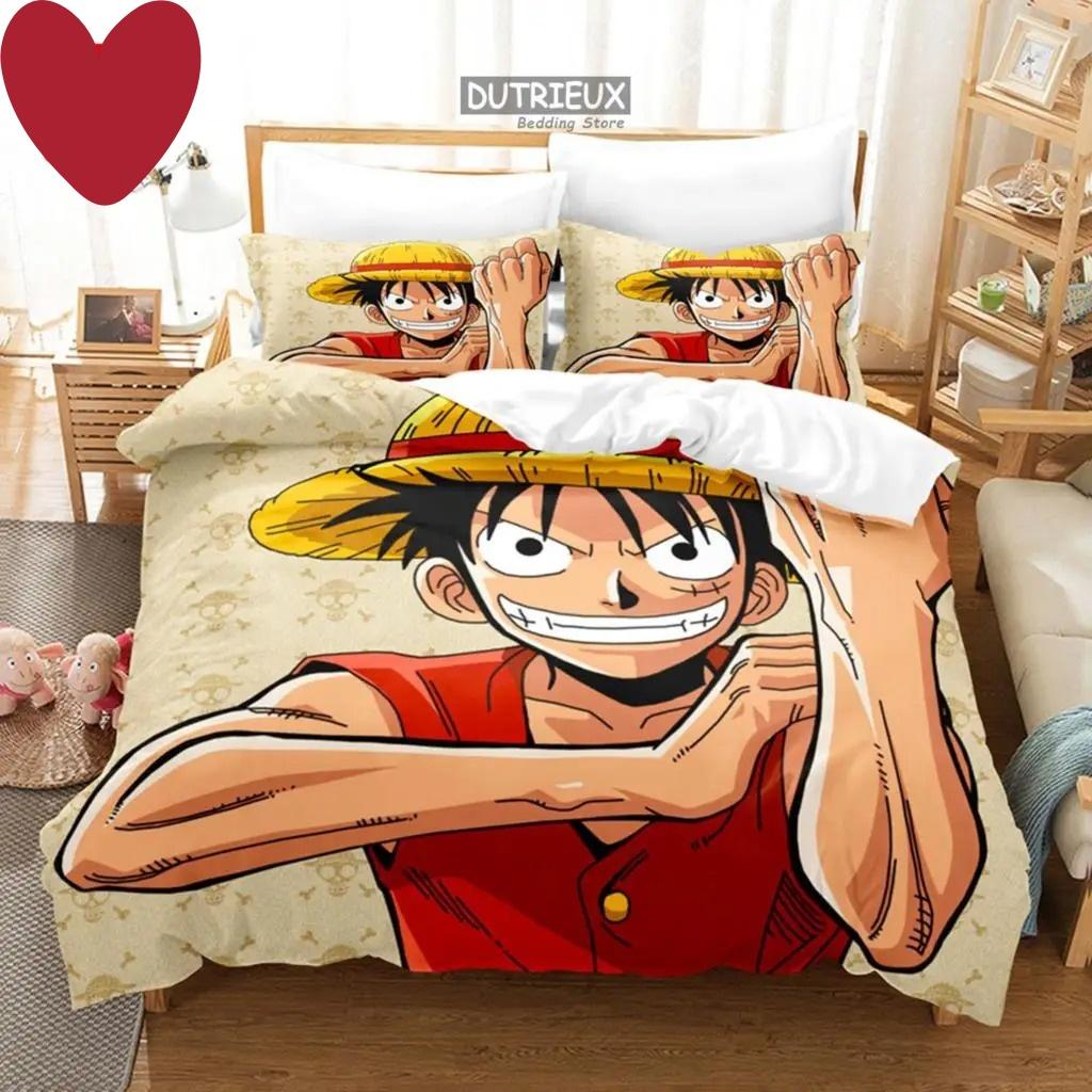 3D Kids Boys Anime One Pieces Duvet Cover Merry Christmas Bedding Set Queen King Full Size for Holiday Bedroom Teens Women Gift