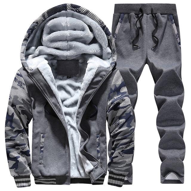 Men 'S Tracksuit Winter Suit Warm Velvet Sweatshirt Brand Clothing Men Set Two -Piece Set