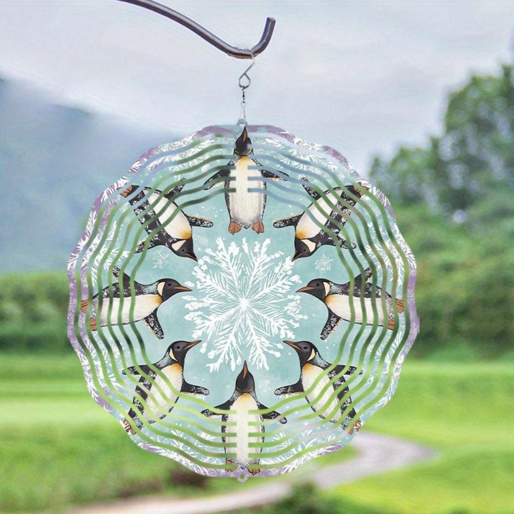 10 Inch Hanging Wind Chime with Swivel Hook Penguin Snowflake Design Blue Green Accents Garden Decor Gift for Friends Family
