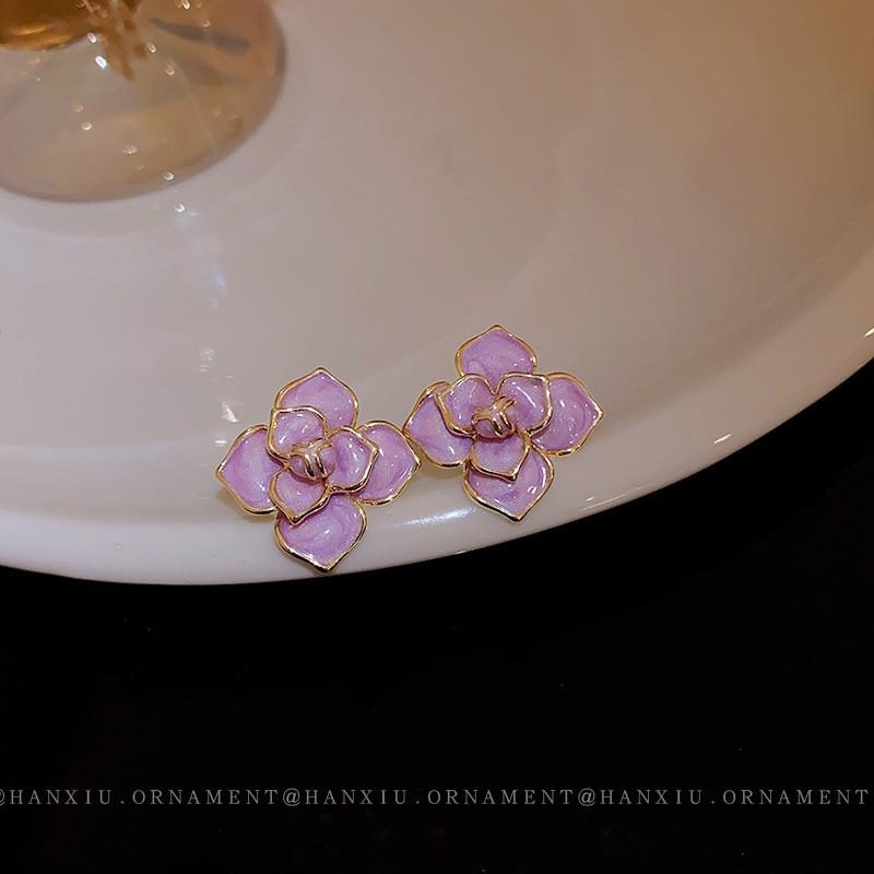 Фиолетовые эмалевые серьги-гвоздики с масляными цветами для женщин, элегантные серьги с цветущими цветами гардении, свадебная вечеринка, сладкий подарок на ювелирные изделия