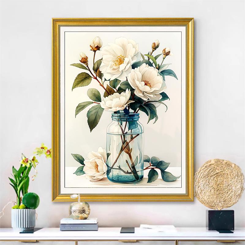 5d DIY Diamond Painting Cross Stitch White Flower Vase Diamond Embroidery Mosaic Full Round Drill Home Decor