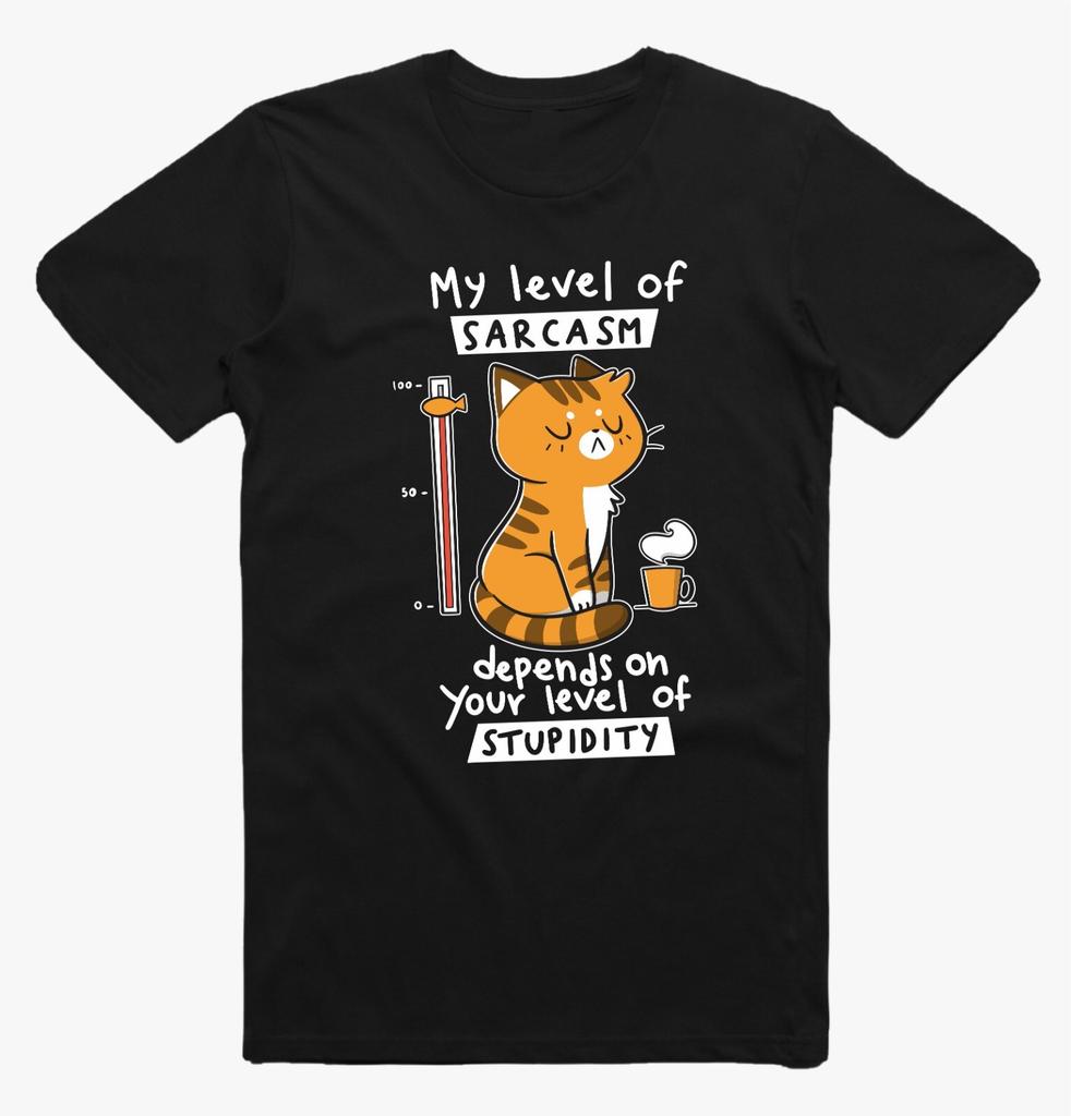 Sarcastic Joke Depends On Your Level Of Stupidity Sarcasm Tshirt Cats Coffee