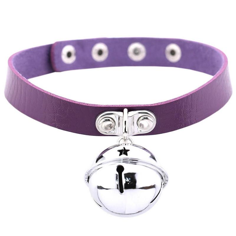 Gothic Punk Choker with Bell Hoop Collar PU Necklace Vintage Retro Harajuku Rock Steampunk Necklace for Women Men Adjustable