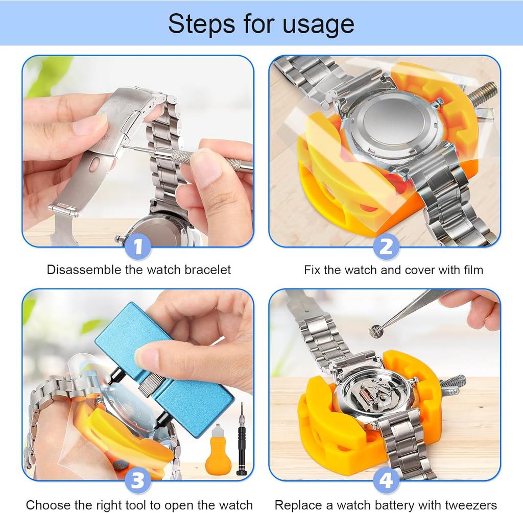 Набор из 32 предметов для замены батареек часов, отвертка, открывалка для корпуса часов, держатель для замены ремешка, инструмент для пинцета для пружинных стержней
