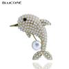Lively Pearl Dolphin Shape Yellow Enamel Brooches For Women Kids Coat Collar Scarf Clothes Pins Accessories