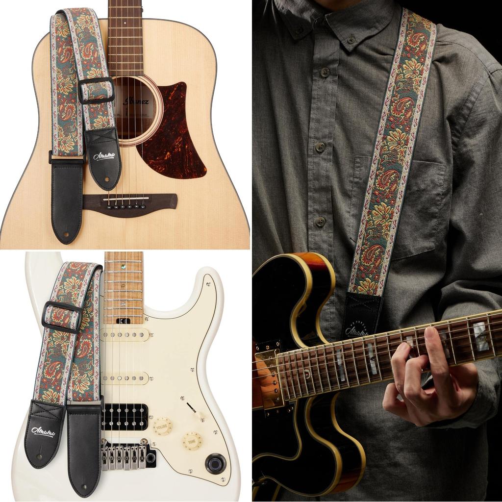 [Amumu] Guitar Strap Paisley Vintage Jacquard for Bass, Electric & Acoustic Guitar Accessories