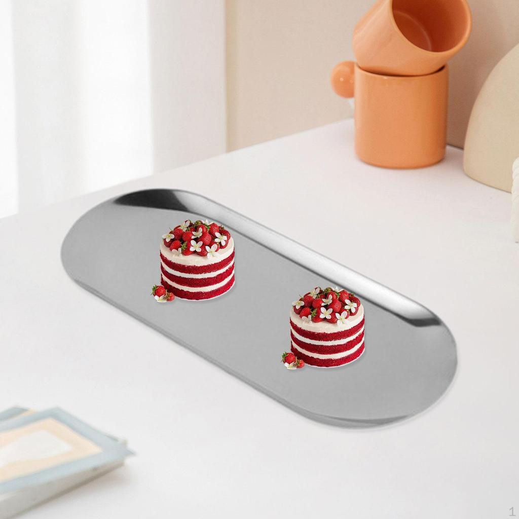 Decorative Vanity Tray Stainless Steel Oval Towel Napkin Bathroom Dish for Tea Small Item