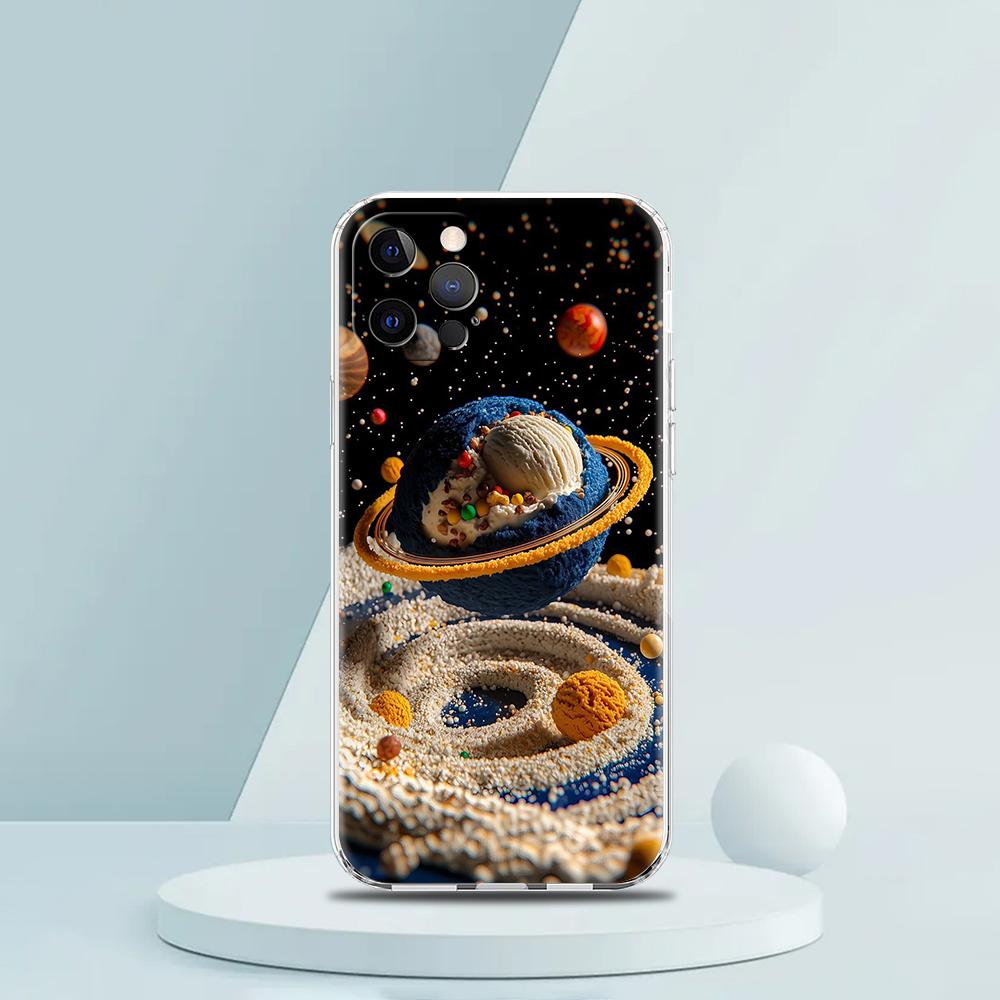 Мягкий прозрачный чехол-бампер из ТПУ для iPhone 16 15 14 13 12 11 Pro Max XR 8 7 Plus Ударопрочный корпус Мультяшный узор Планета
