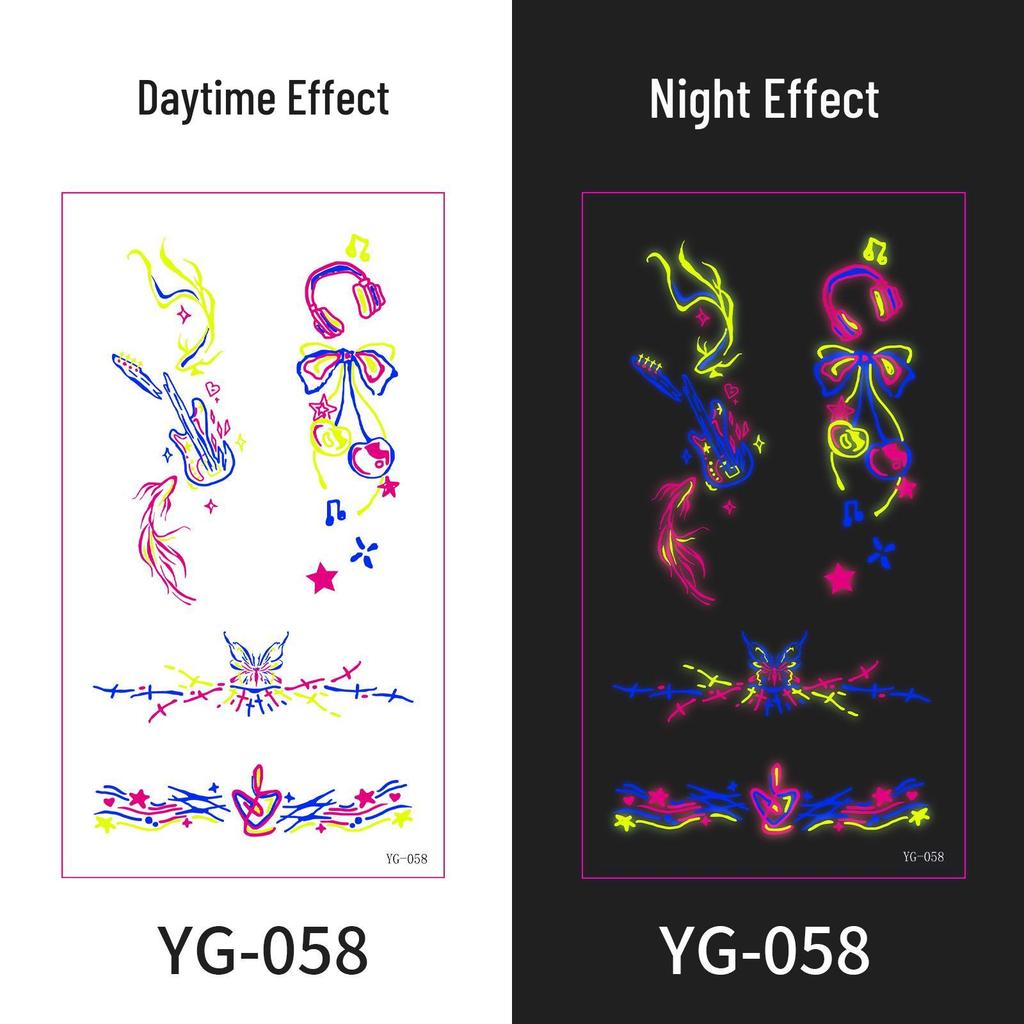 Неоновые светящиеся тату-наклейки для музыкального фестиваля: Яркие флуоресцентные дизайны для концертов и вечеринок
