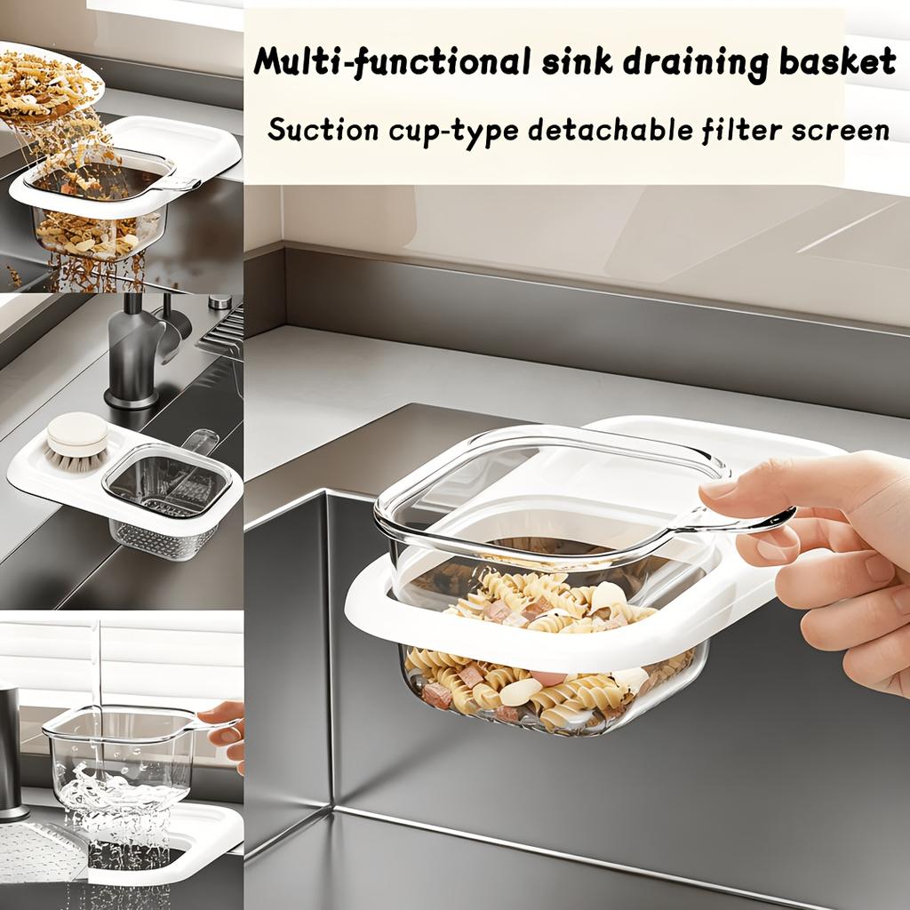 2pcs Kitchen Sink Remnant Filter Basket, Leftover Draining Basket, Suction Cup Separable Filter Net, Washing Basin Food Waste Draining Basket