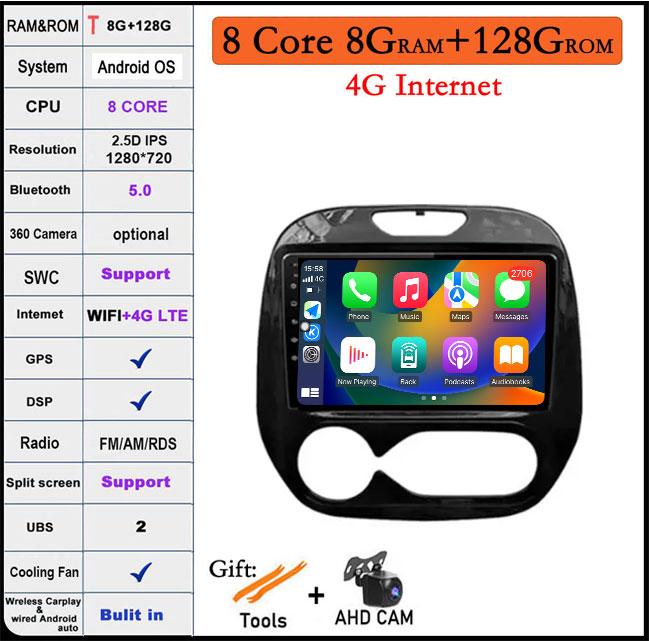 9 дюймов Для Renault Kaptur Captur 2016 2017 2018 2019 Android 14 Автомагнитола Мультимедийный GPS-плеер Стерео Carplay WIFI BT