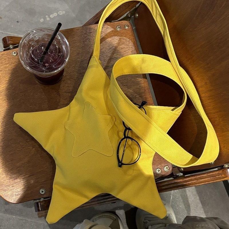 Y2K Star Shaped Tote Bag Women Cute Casual Soft Polyester Crossbody Shoulder Bag Streetwear Harajuku Aesthetic Handbag Multi-use