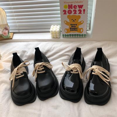 Модные маленькие кожаные туфли женские, новинка 2024 года, милые туфли на платформе в британском стиле с круглым носком, повседневные туфли Мэри Джейн на шнуровке, женские туфли